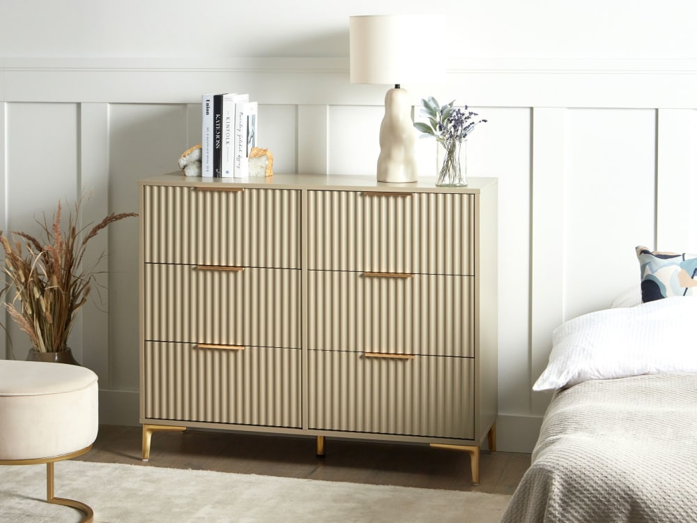 Kommode mit 6 Schubladen aus Holzwerkstoff 89cm, beige - Maisons