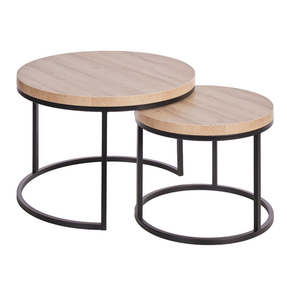 Table  basse gigogne aspect bois finition french oak piètement métal n