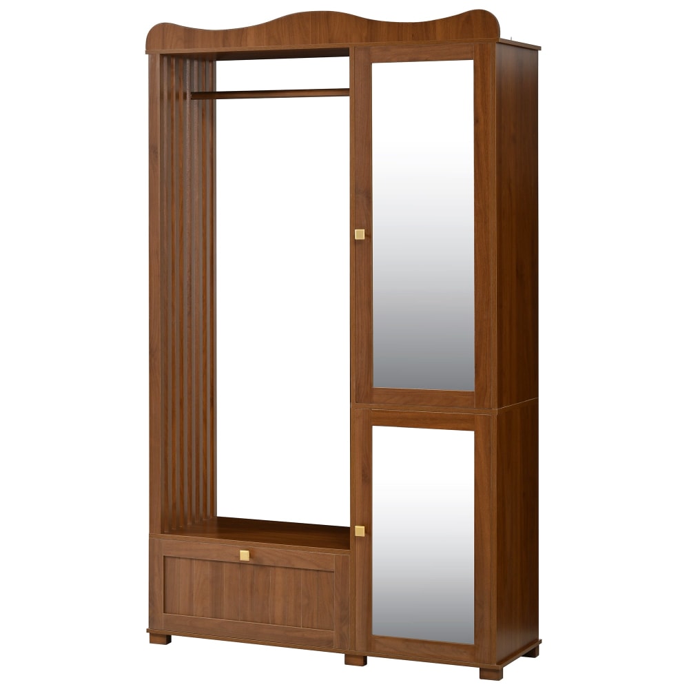 Urban Meuble Garderobe mit Spiegel, Kleiderstange, Nussbaumoptik, Schublade Braun Spanplatte