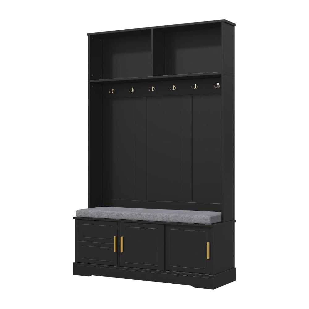 Urban Meuble Garderobenmöbel mit Sitzbank Schuhablage und Haken, Schwarz Schwarz Spanplatte