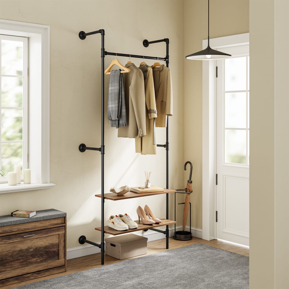 Wandgarderobe Industrie schwarz/braun 92×48×220 cm - Maisons Du