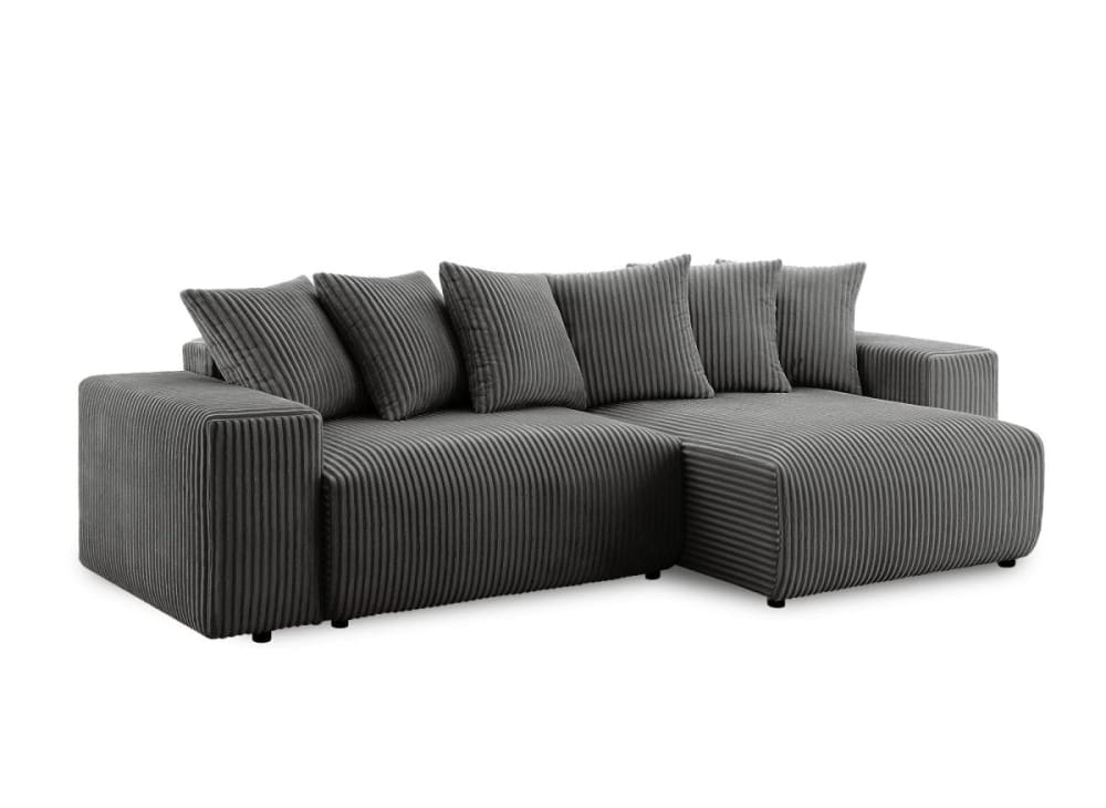 Canapé d'angle réversible convertible coffre velours côtelé épais gris