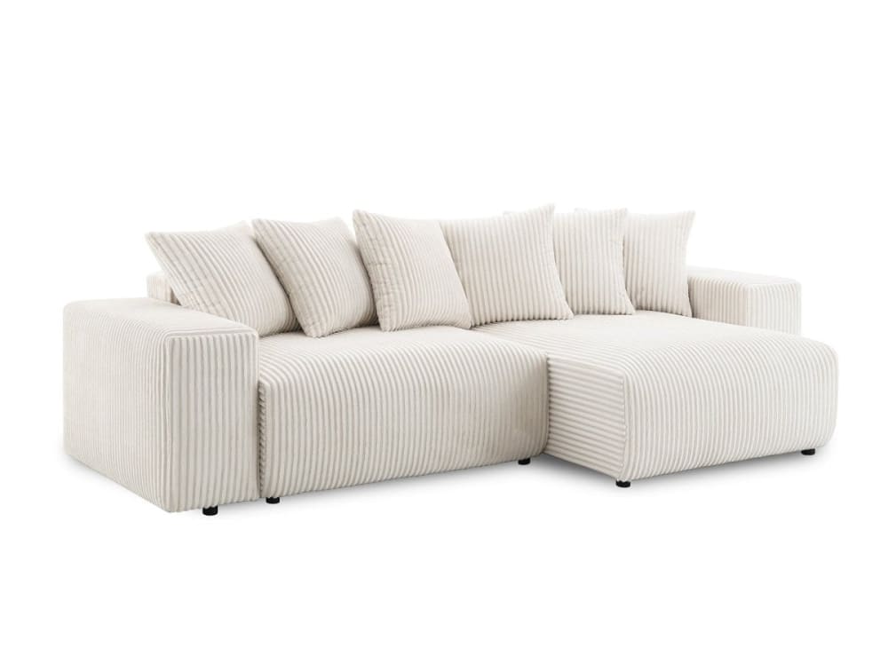 Canapé d'angle réversible convertible coffre en velours côtelé beige