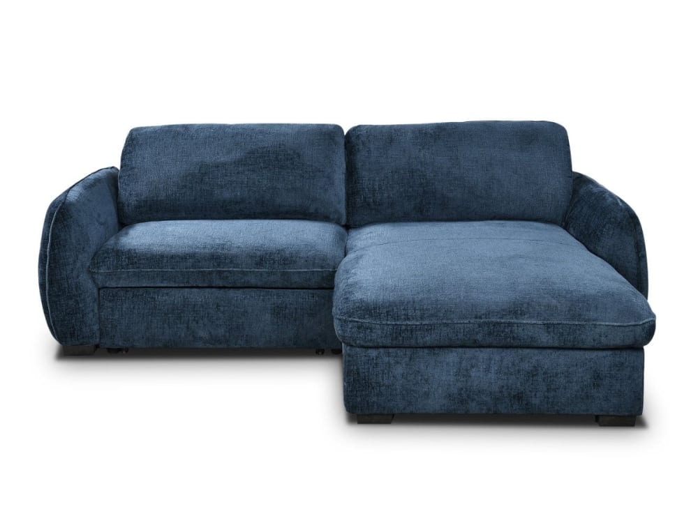 Canapé d'angle convertible et réversible coffre en velours chiné bleu