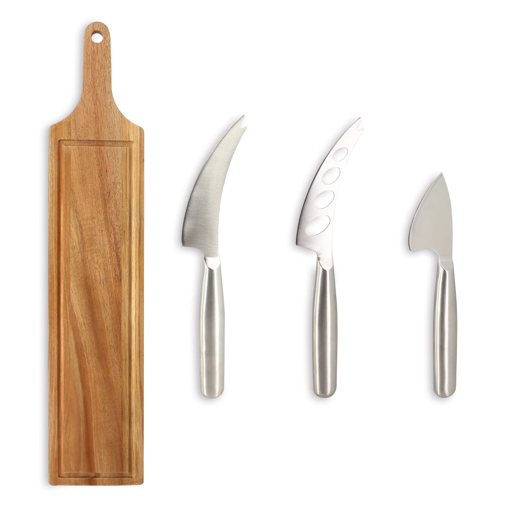Planche à découper ronde et 3 couteaux à fromage