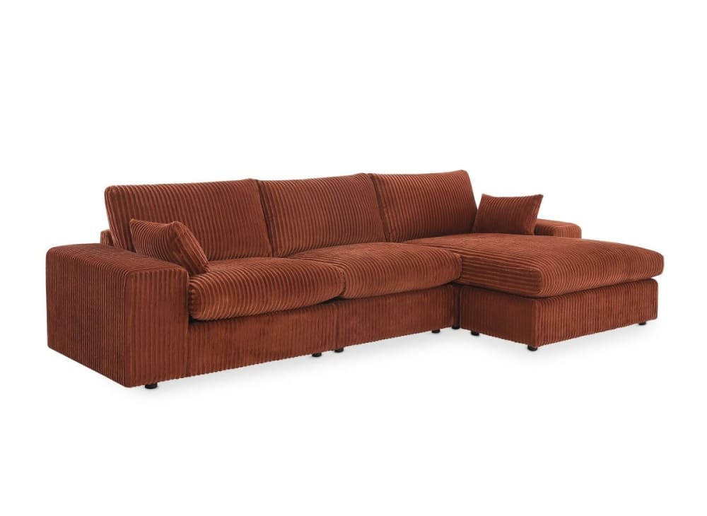 Canapé d'angle réversible en gros côtelé doux terracotta
