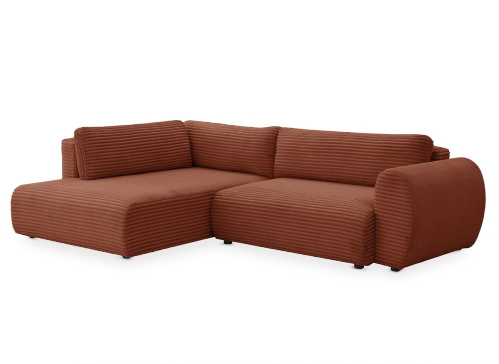 Canapé d'angle convertible méridienne coffre en gros côtelé terracotta