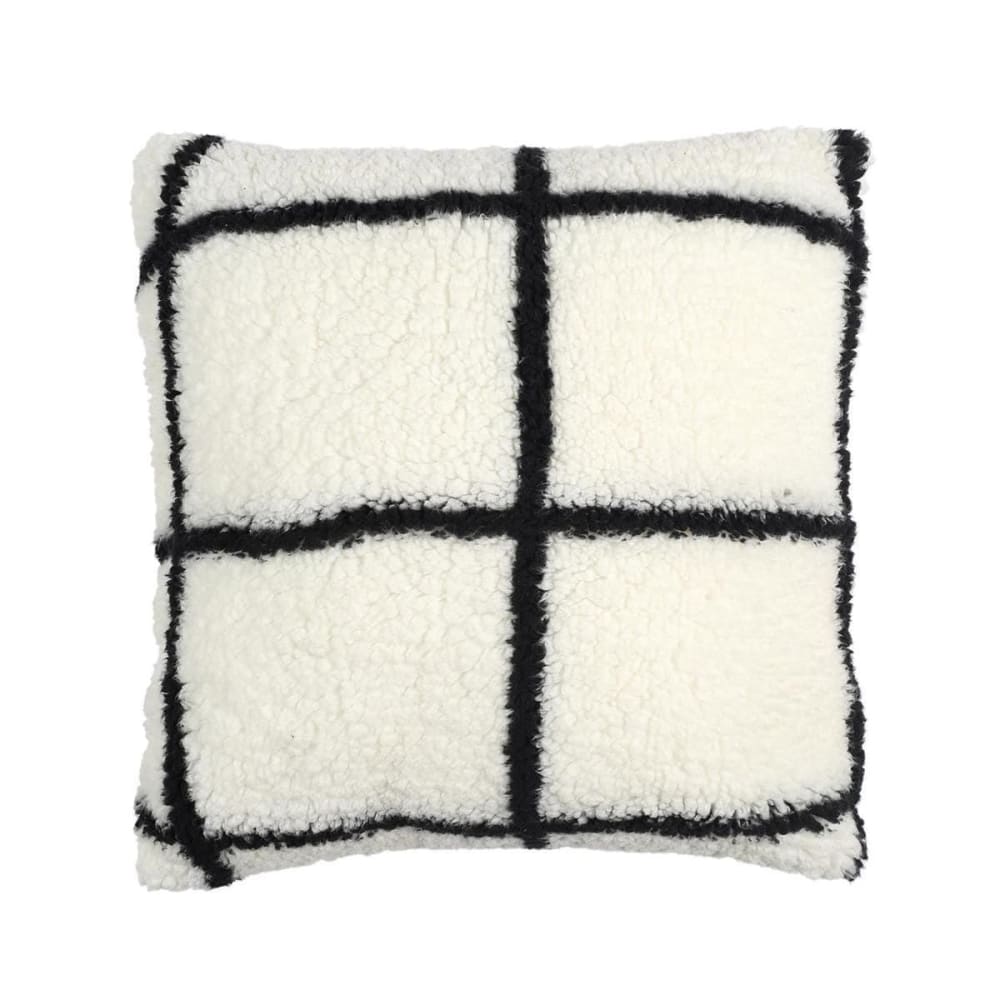 Coussin sherpa blanc et noir à carreaux 40x40cm
