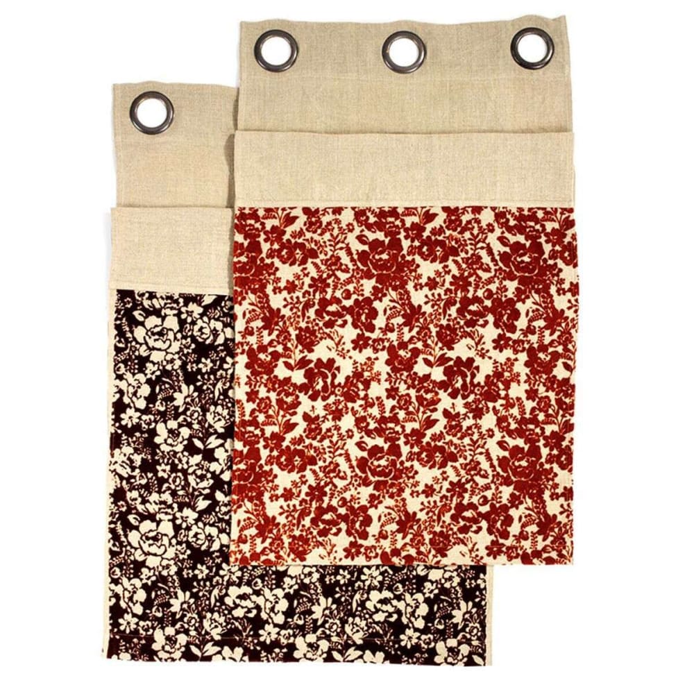 Rideau 100% lin à œillets à motifs floraux marron 140x250 — vue 3