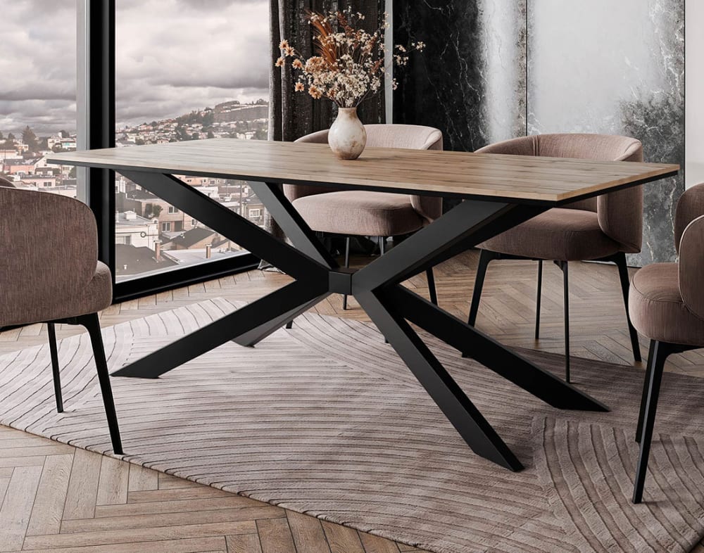 Best Mobilier Casey - table à manger - plateau effet bois - pieds en métal - 4 à 8 style modern Braun Holz