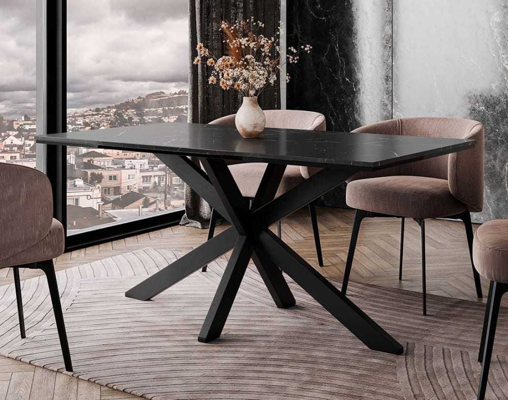 Best Mobilier Tom - table à manger - plateau effet marbre - pieds en métal - 4 à 6 style industrial Schwarz Holz
