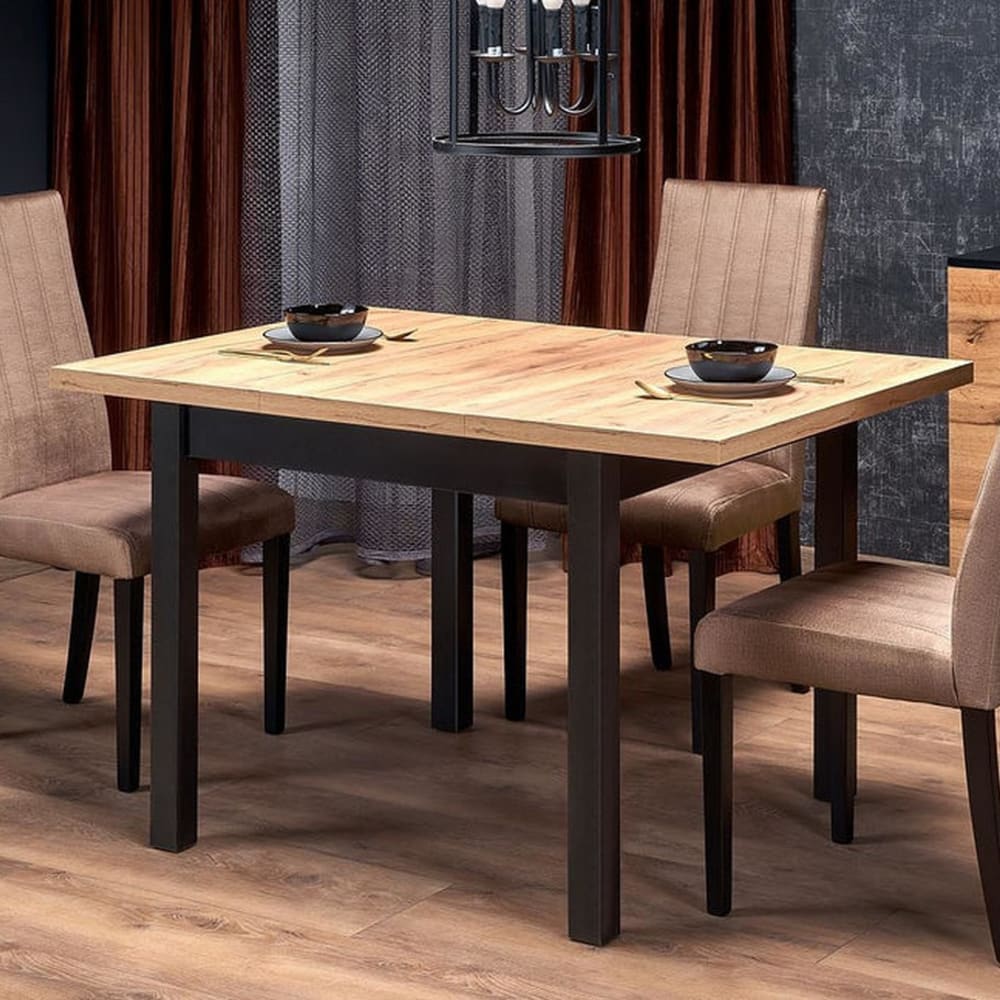Quadratischer ausziehbarer Esstisch aus Schwarz und Eiche, 90 cm