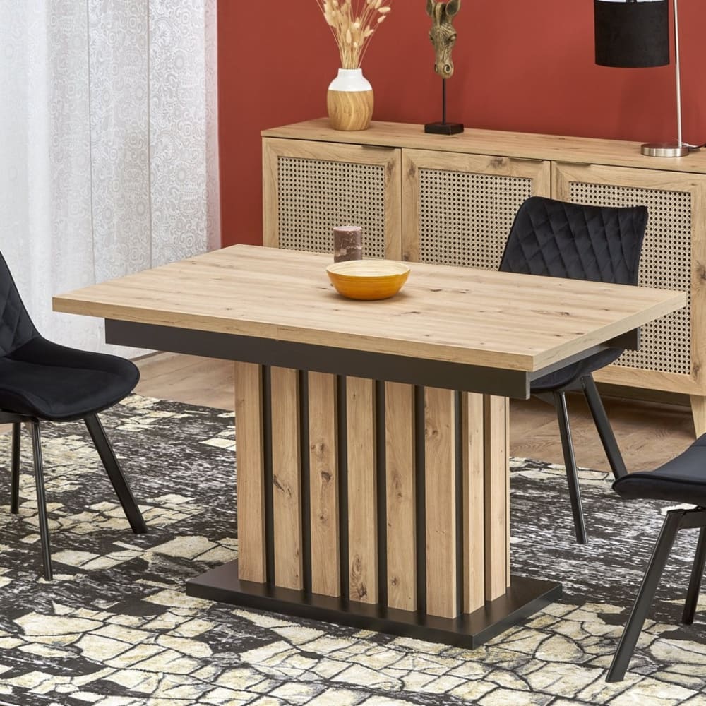 Ausziehbarer Esstisch aus Eiche und Schwarz, 130 cm - Maisons Du