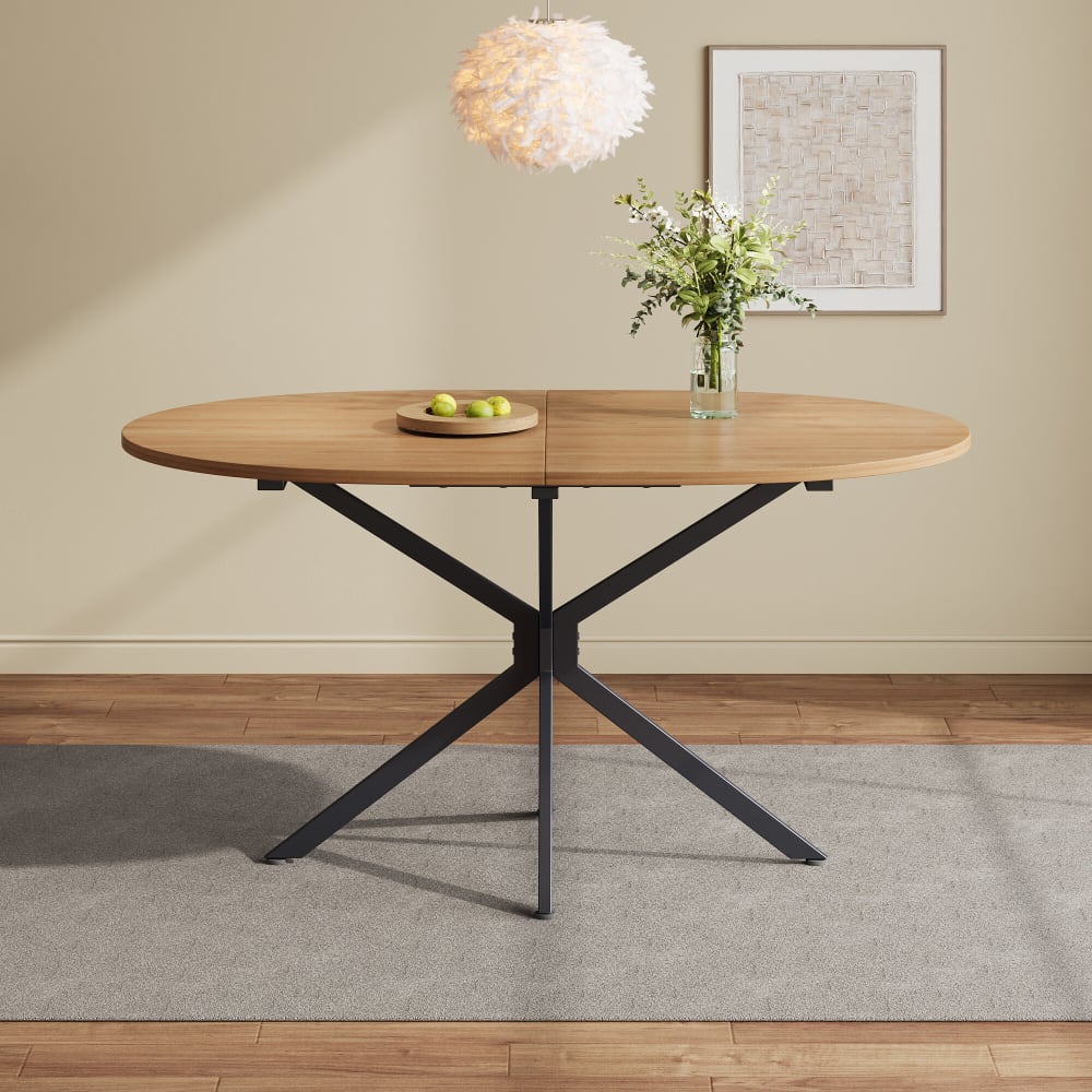 Ovaler Esstisch aus Naturholz und Metall, Beige - Maisons Du
