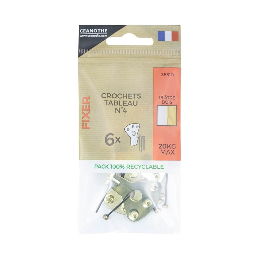 Lot de 6 crochets à tableau n°4 pour 20 kg métal — vue 3