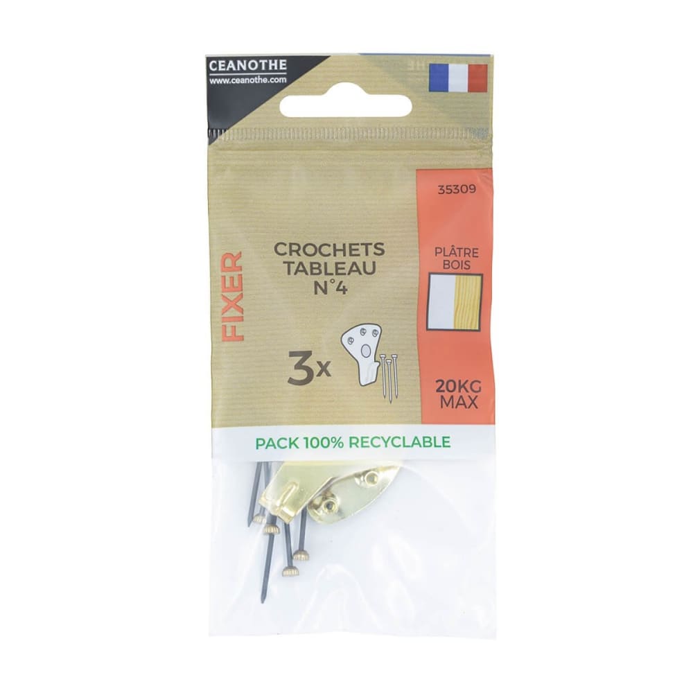 Lot de 3 crochets à tableau n°4 pour 20 kg métal — vue 3