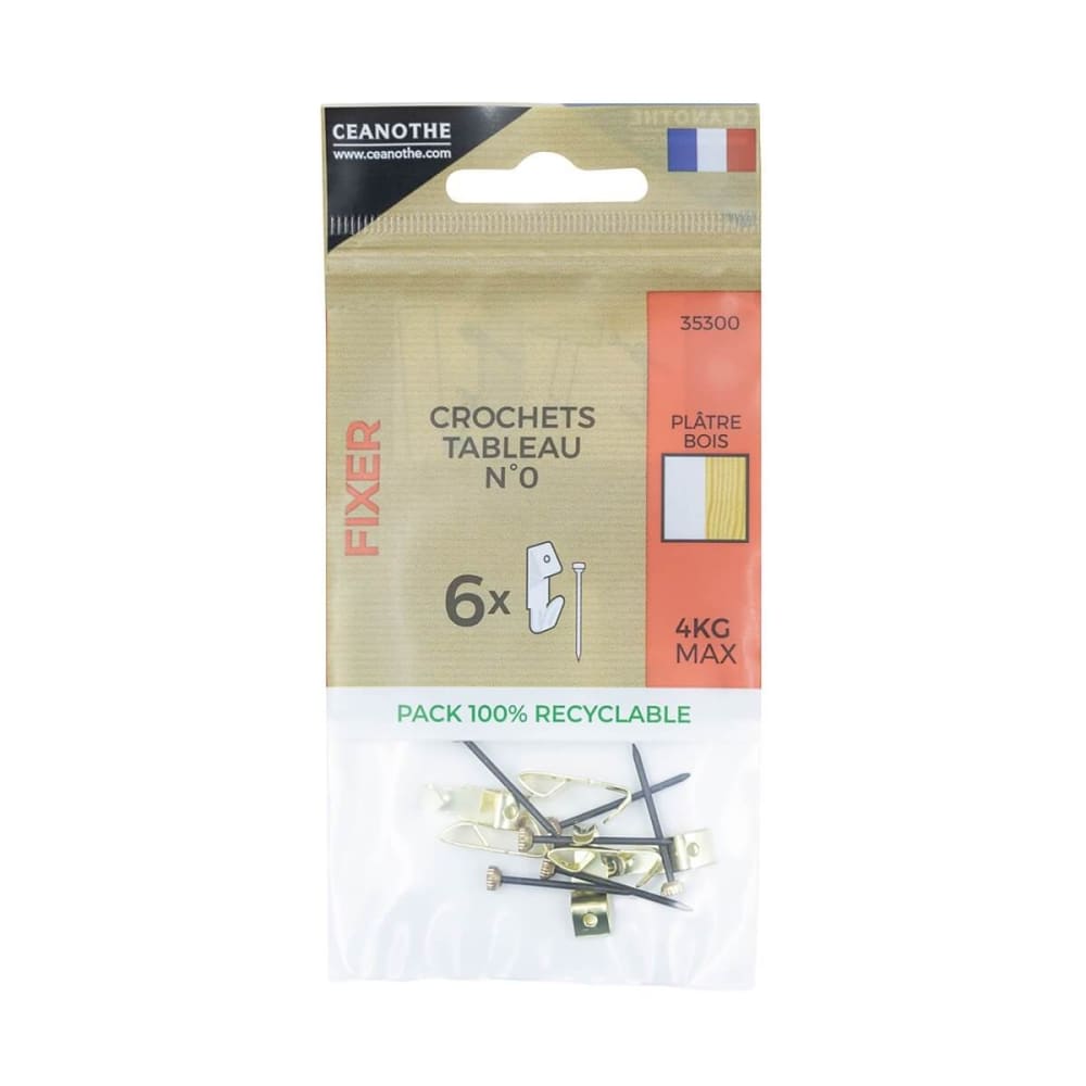 Sachet de 6 crochets laitonnés à tableau n°0 métal — vue 4