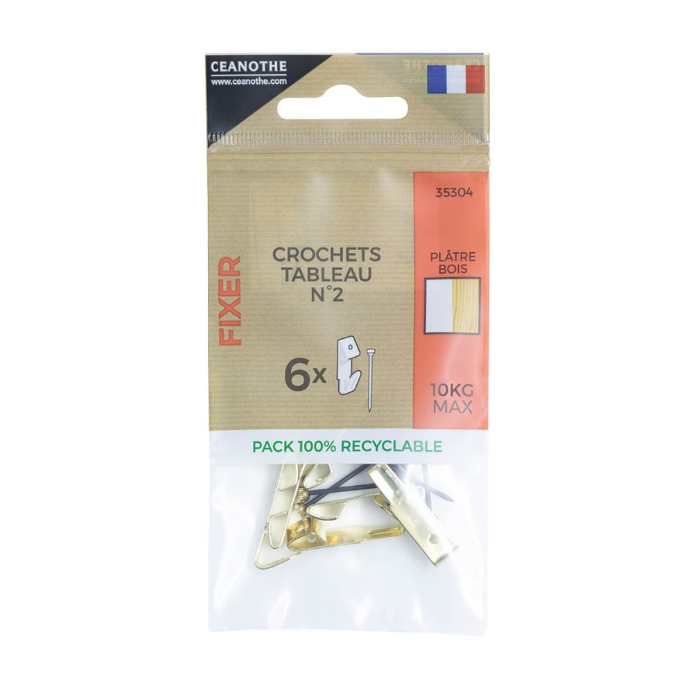 Lot de 6 crochets à tableau n°2 pour 10 kg métal — vue 3