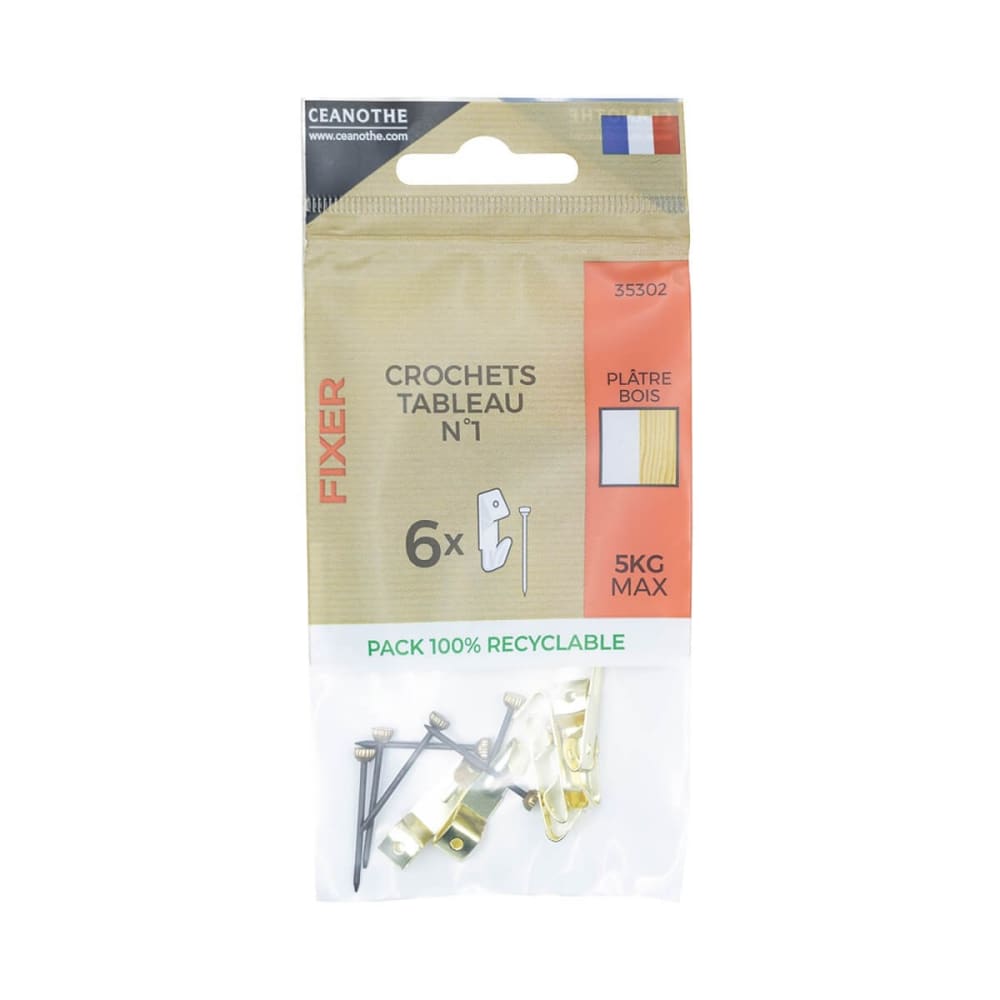 Lot de 6 crochets à tableau n°1 pour 5 kg métal — vue 3
