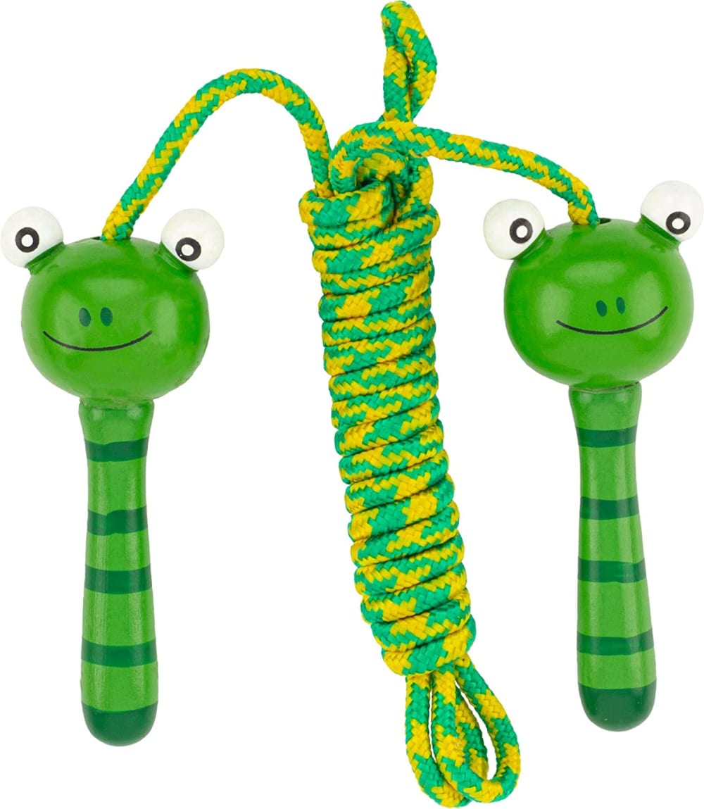 ULYSSE Ein Springseil Holzfrosch kleine Köpfe. Die Länge der Sehne ist 2,30 m. Ein hölzernes Spielzeug Ulysses. Ref: 1166 Grün