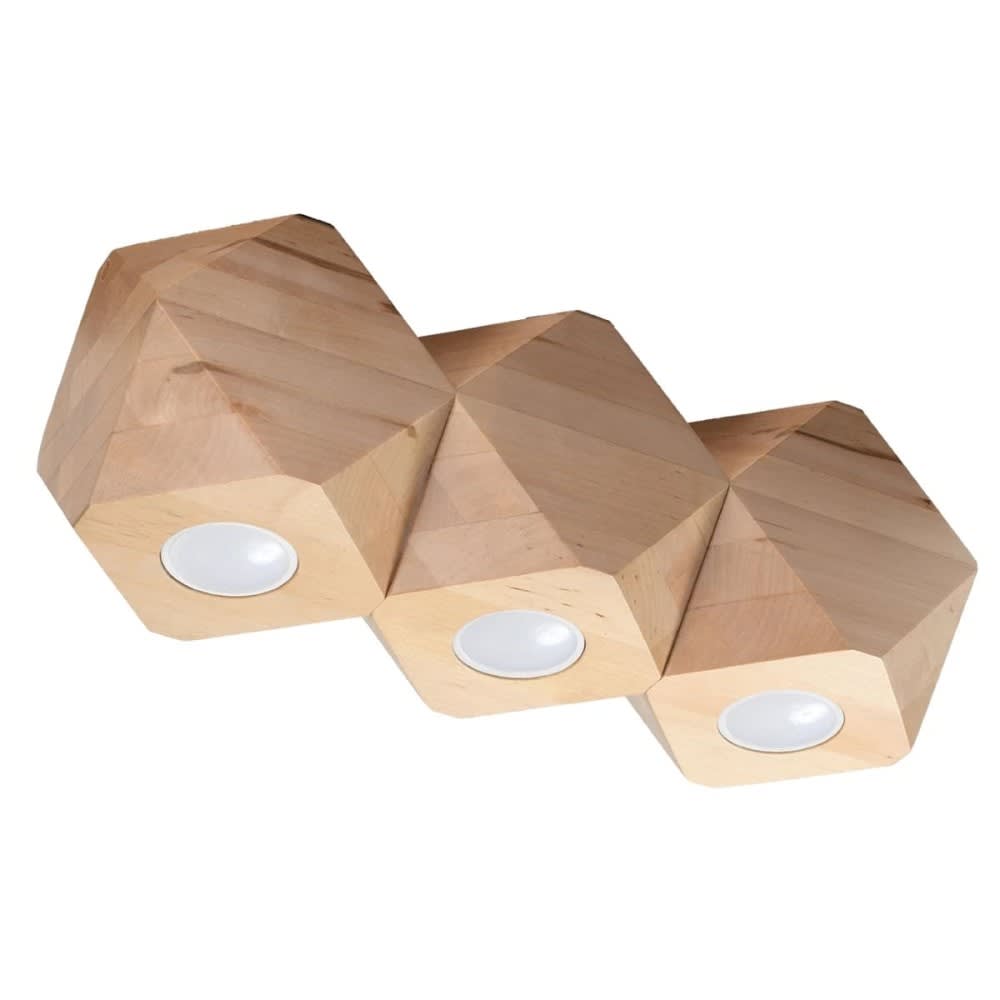 Plafonnier en bois naturel à 3 lumières