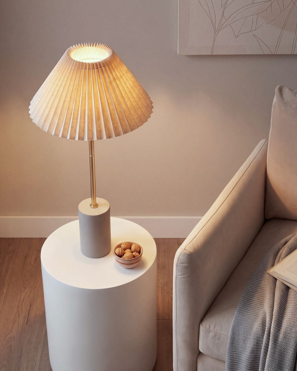 Lampe à poser lin synthétique beige — vue 3