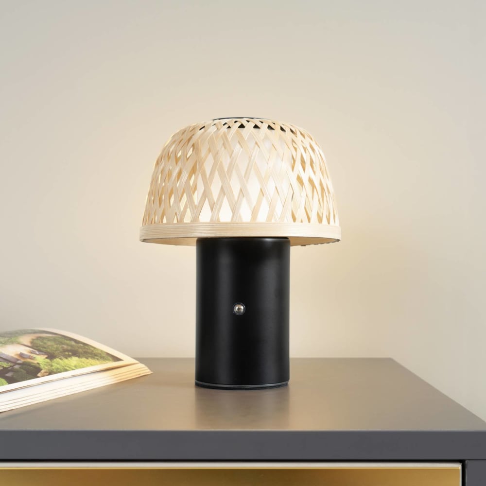 LED Tischlampe, Holz hell, schwarz, weiß - Maisons Du Monde