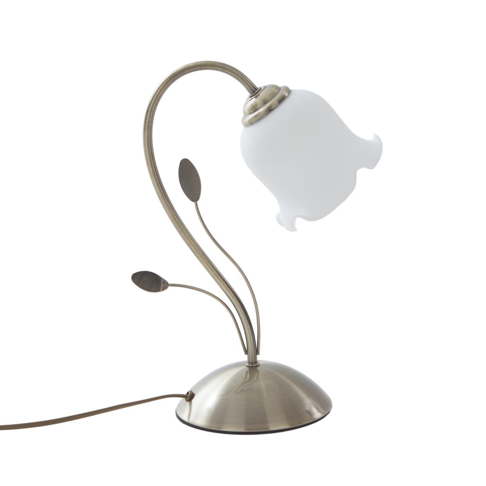 Lampe à poser en verre blanc