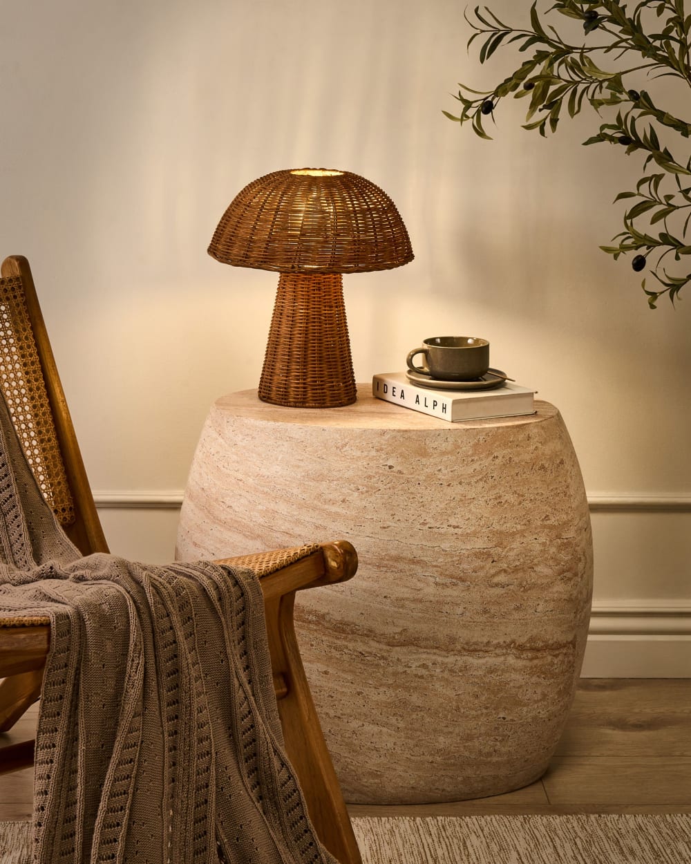 Lampe à poser champignon rotin naturel — vue 3