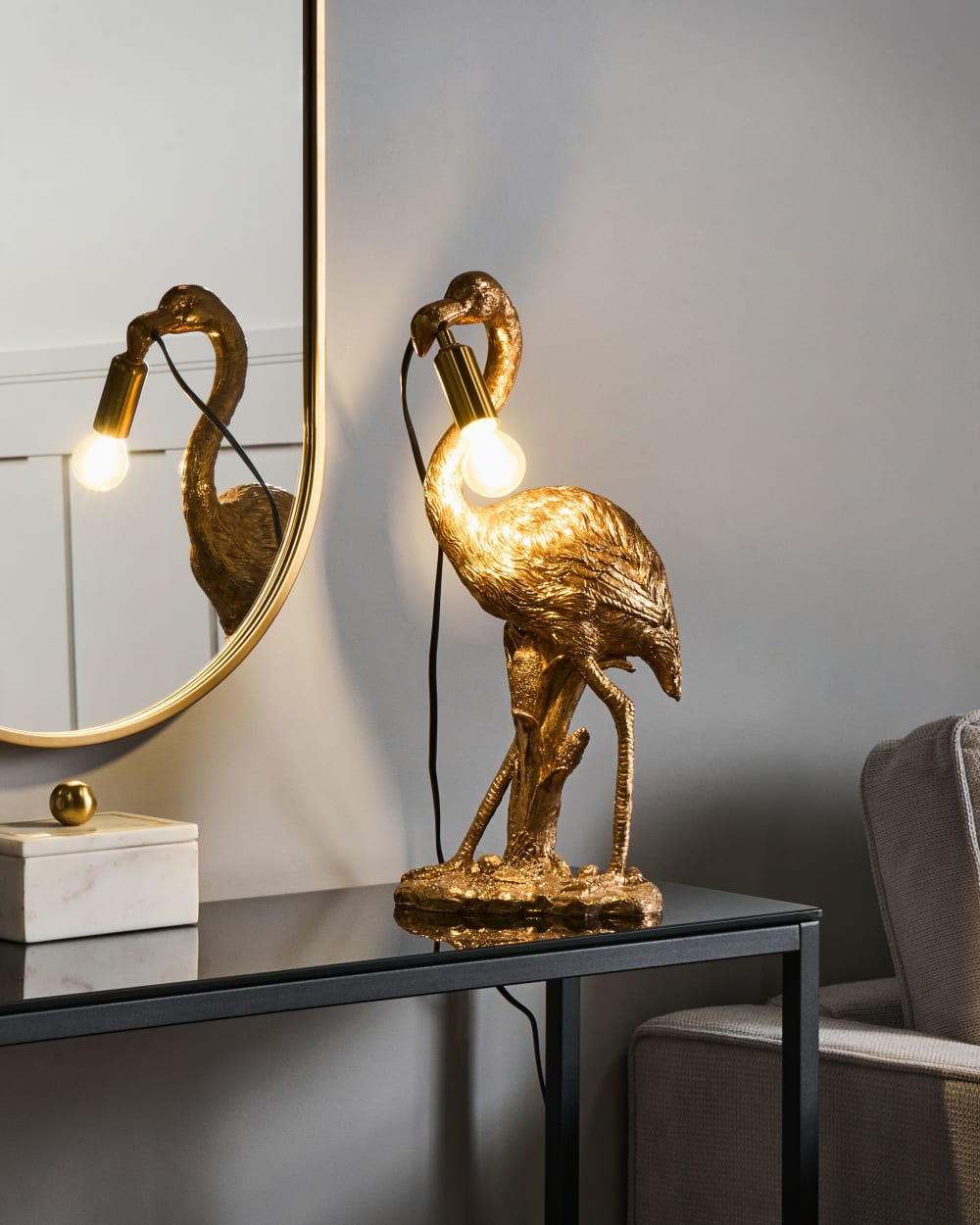 Lampe à poser flamand rose doré — vue 3