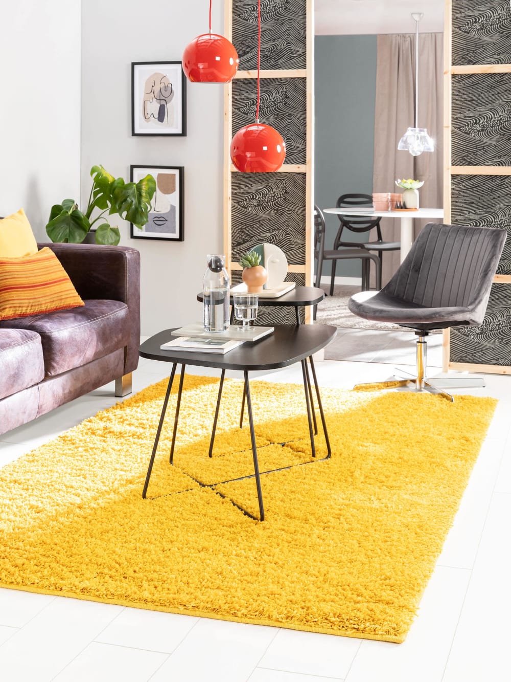 Tapis à poils longs jaune 200x250 — vue 3
