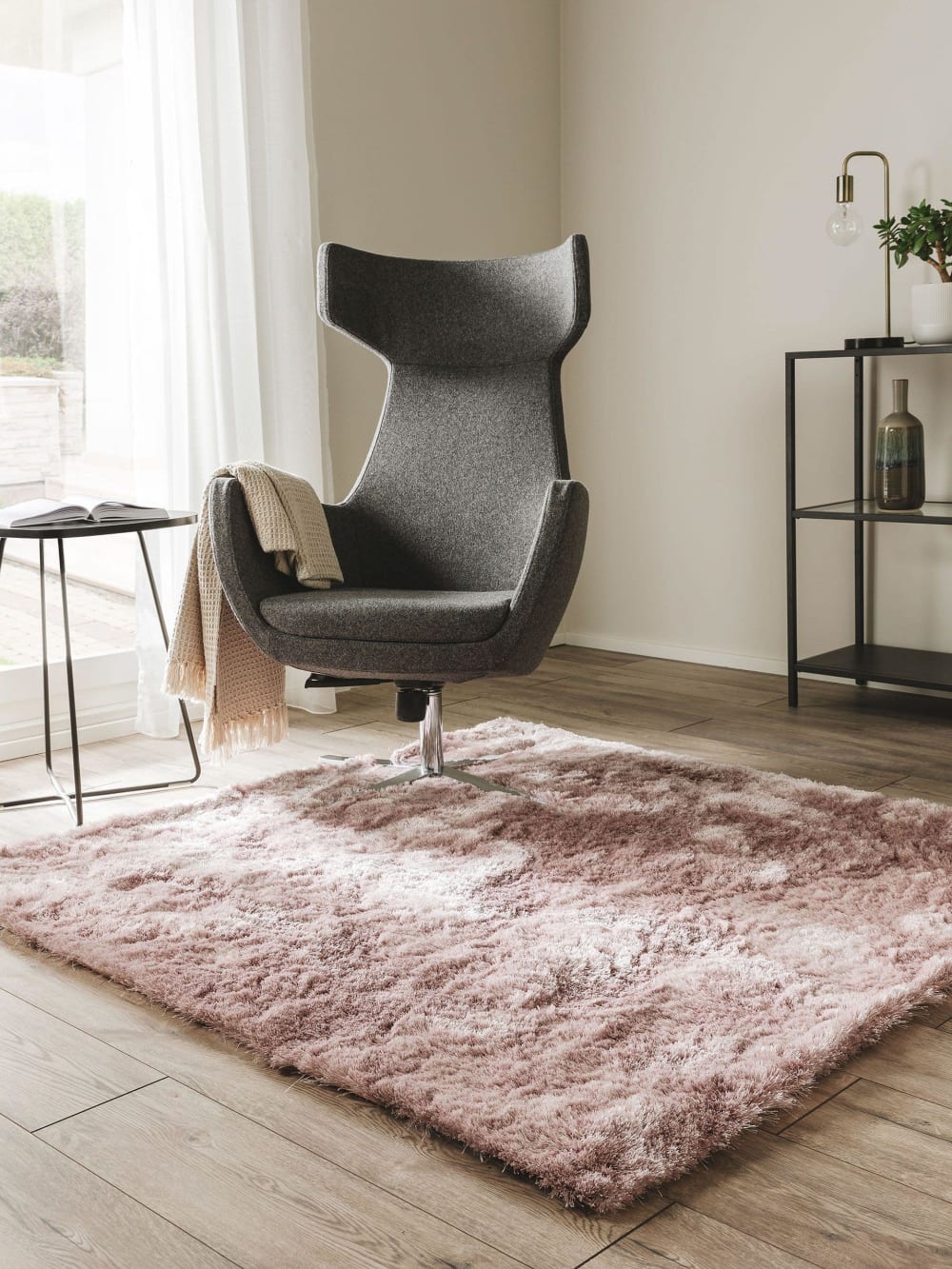 Hochflorteppich rosa 150x150 - Maisons Du Monde