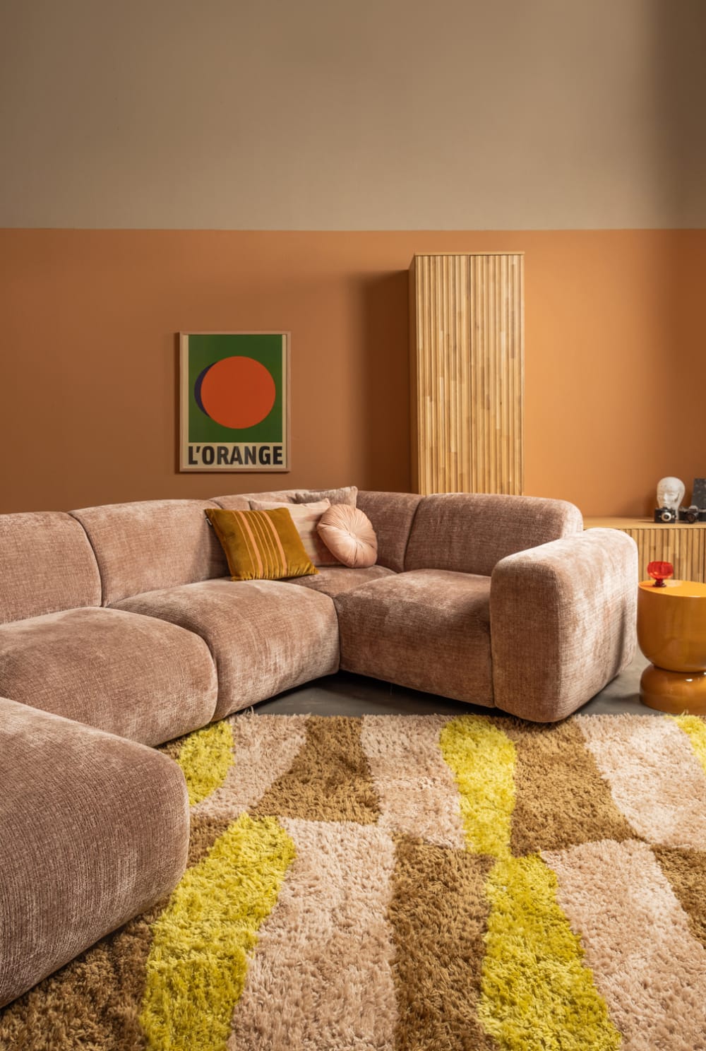 Tapis composé à laine et coton jaune — vue 3