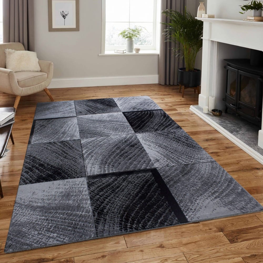 Tapis à motifs carreaux en damier noir 200x290cm — vue 3