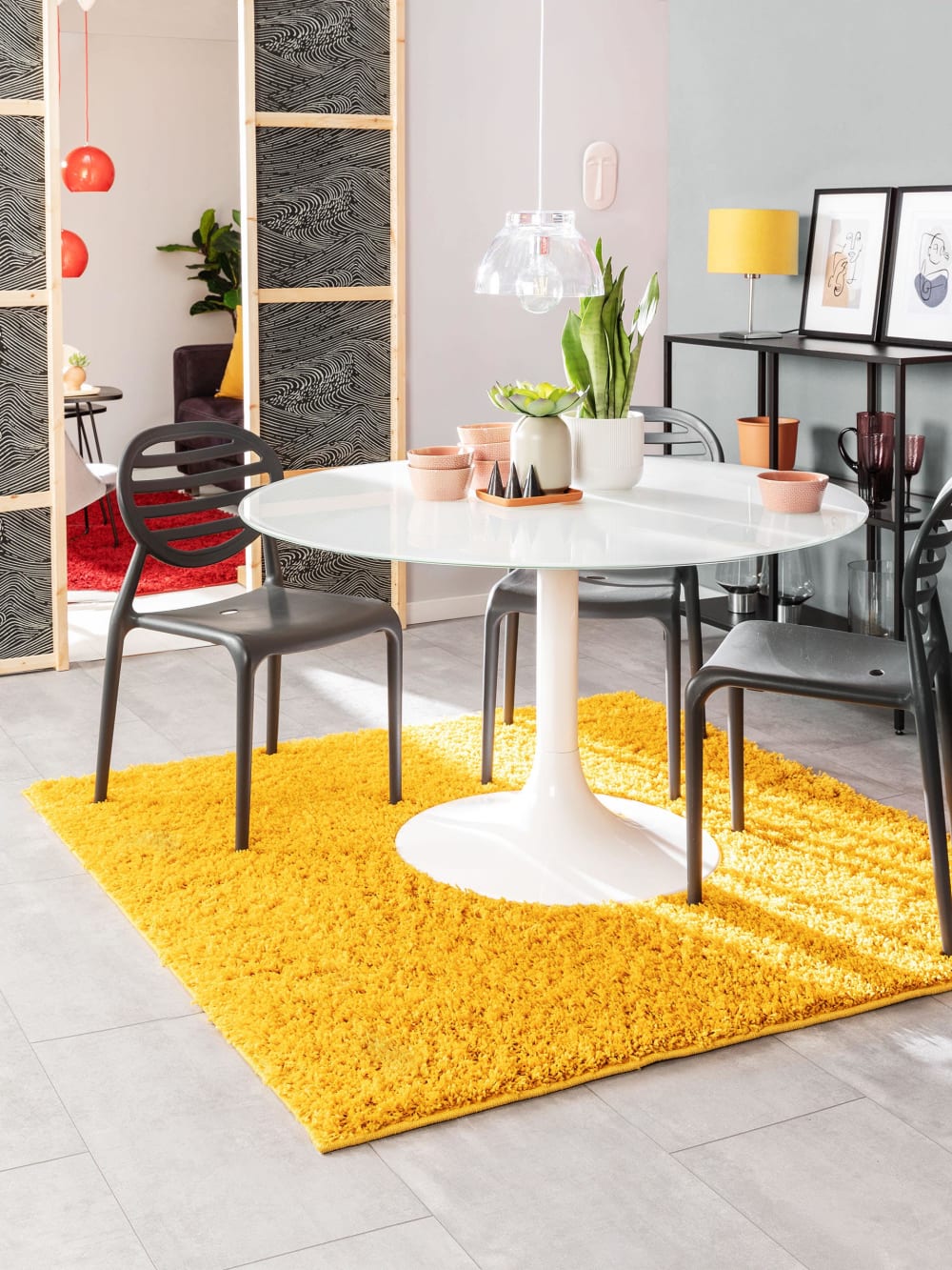 Tapis à poils longs jaune 160x160 — vue 3