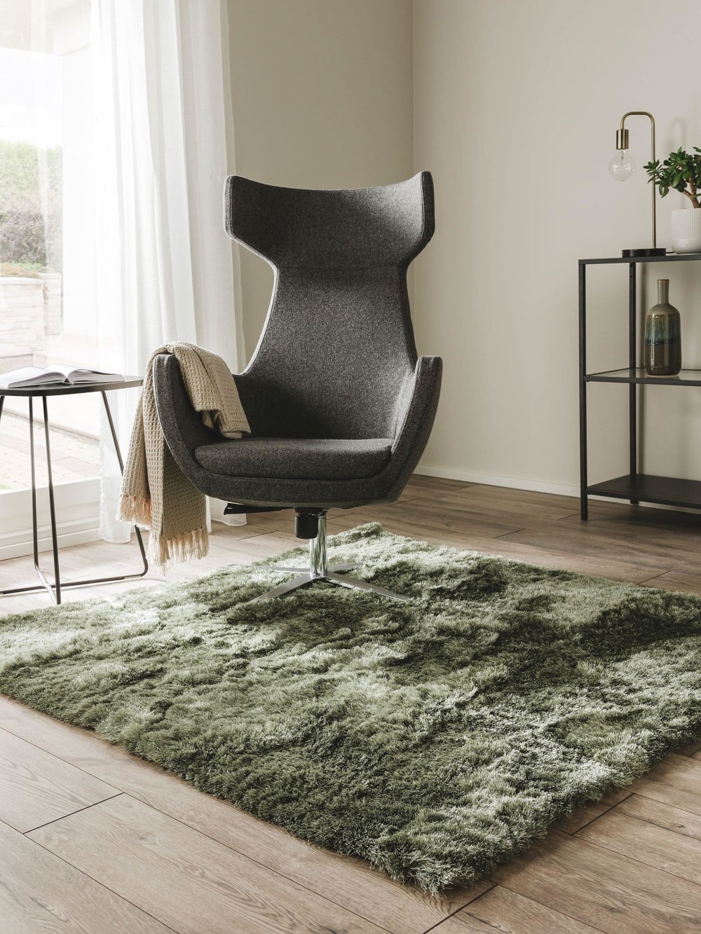 Tapis à poils longs vert 150x150 — vue 3