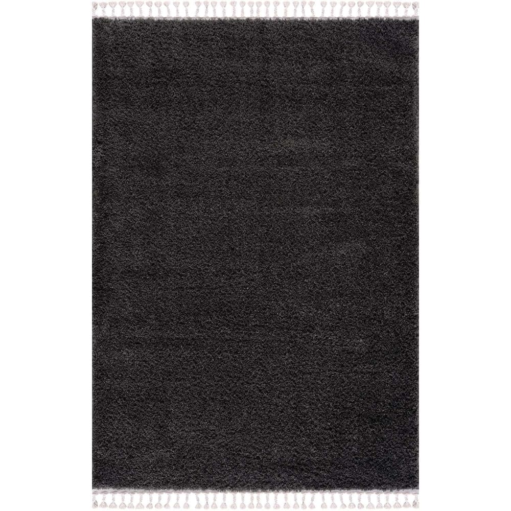 Tapis moelleux à franges tressées anthracite 80x150cm