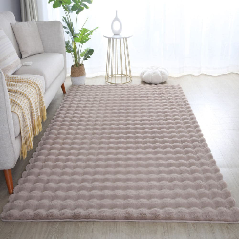 Tapis de fourrure à relief beige 80x150cm — vue 3