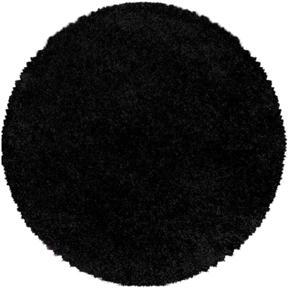 Tapis rond à poils longs doux noir 80x80cm