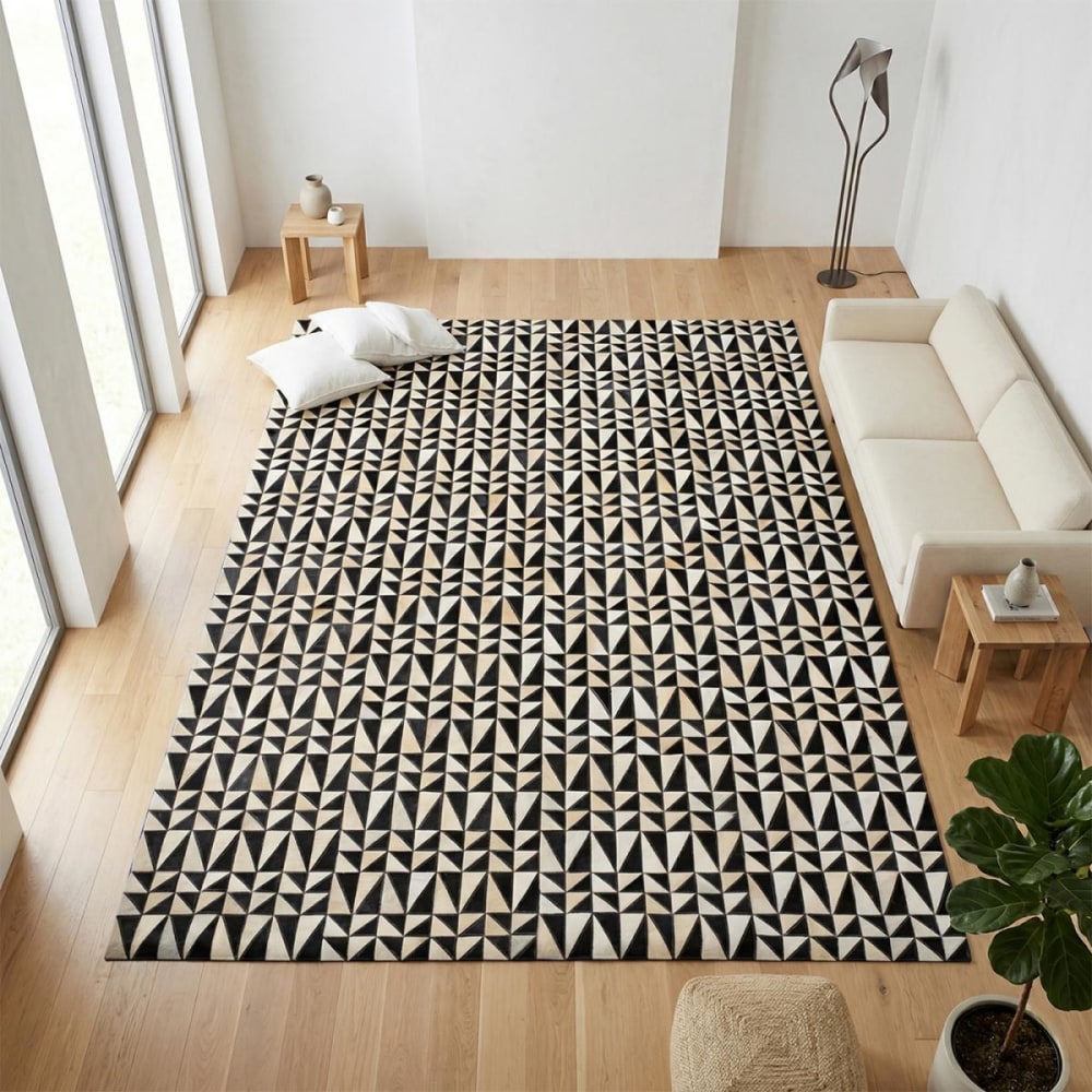 Wohnzimmerteppich 200x290 Cm Handgefertigter Aus Leder Schwarz -