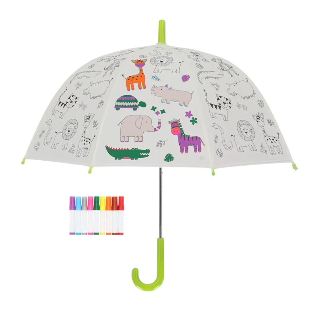 Esschert Design Ausmalregenschirm Dschungel WEISS PVC - POLYVINLYCHLORID Kinder