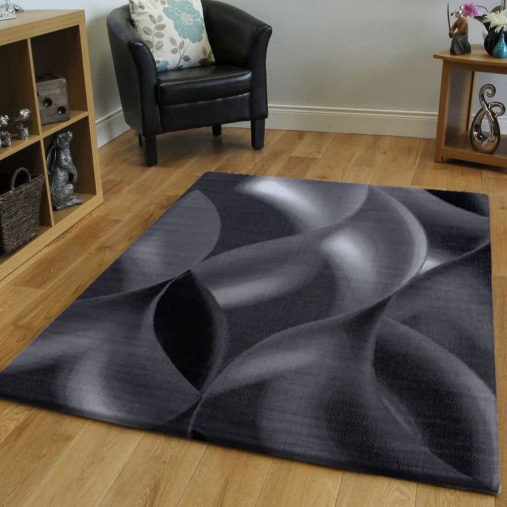 Tapis à vagues abstrait noir 160x230cm — vue 3