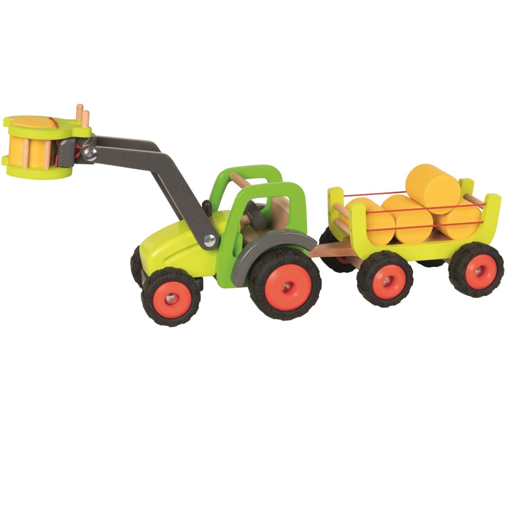 Goki Frontlader mit Heuwagen GRÜN HOLZ Kinder