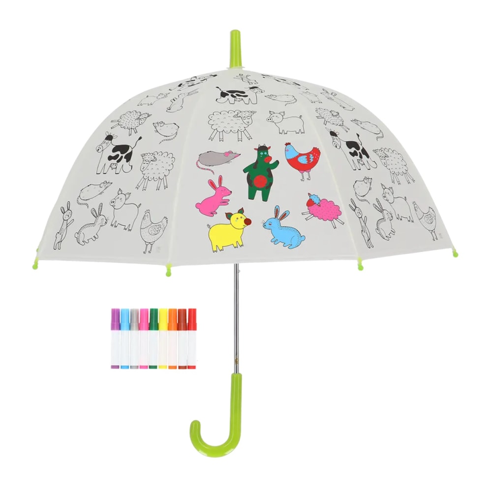 Esschert Design Ausmalregenschirm Nutztiere WEISS PVC - POLYVINLYCHLORID Kinder