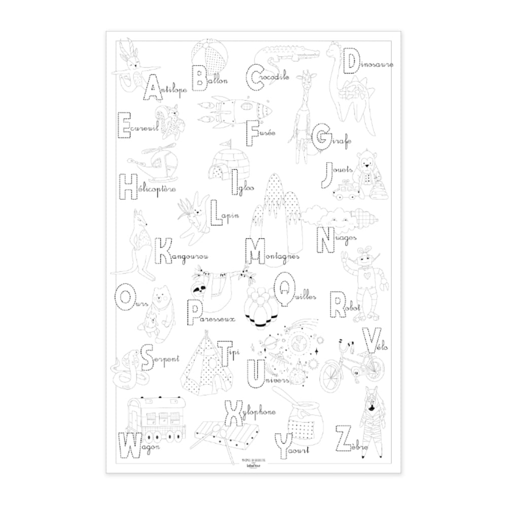 LABEL'TOUR CRÉATIONS Riesen poster zum bemalen ABC. Maße: 90 x 60 cm. Weiß