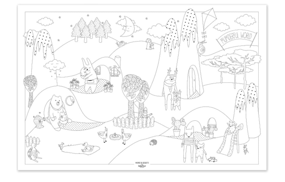 LABEL'TOUR CRÉATIONS Riesen poster zum bemalen Wunderbare Welt. Maße: 120 x 80 cm. Weiß
