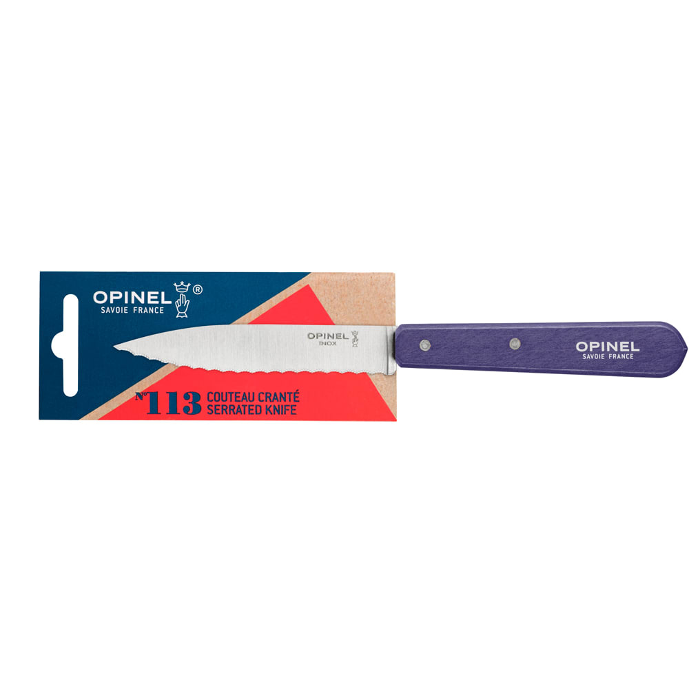 Couteau cranté n°113  paysage violet en bois de hêtre