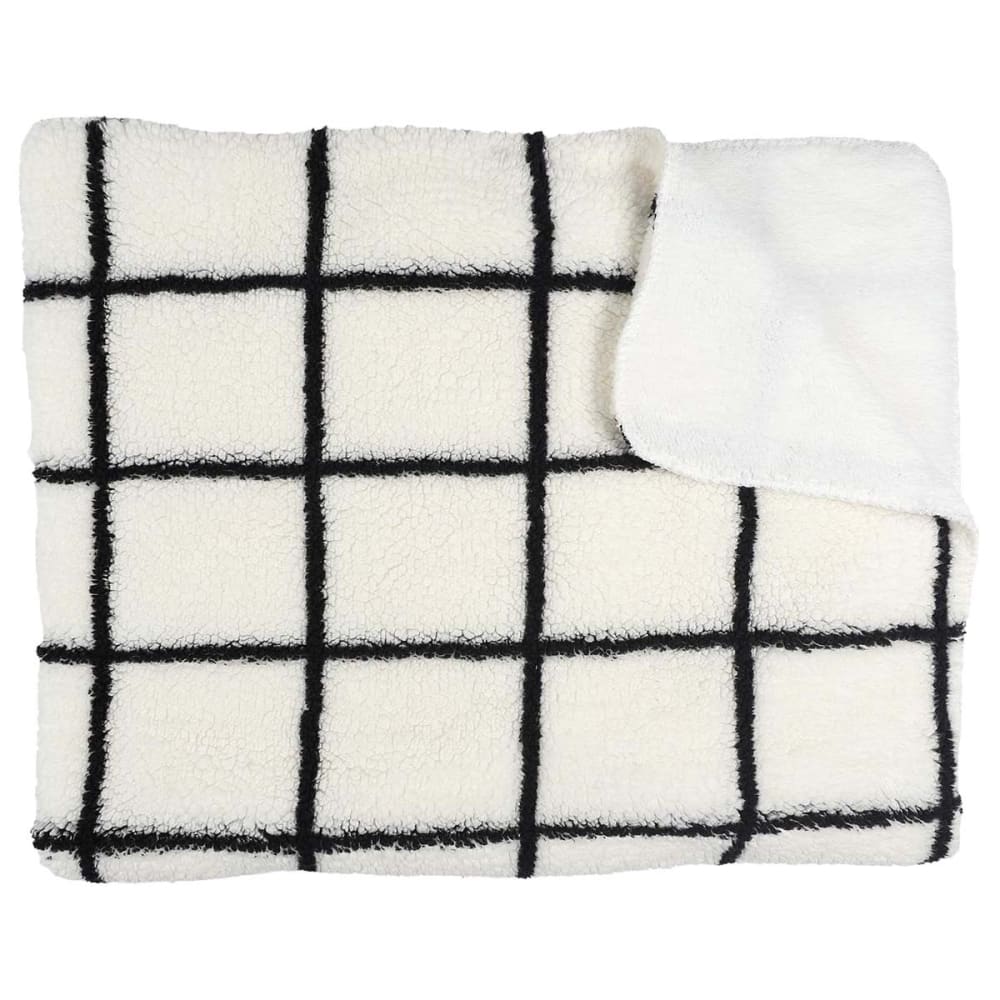 Plaid  sherpa 130x160cm blanc à carreaux noirs