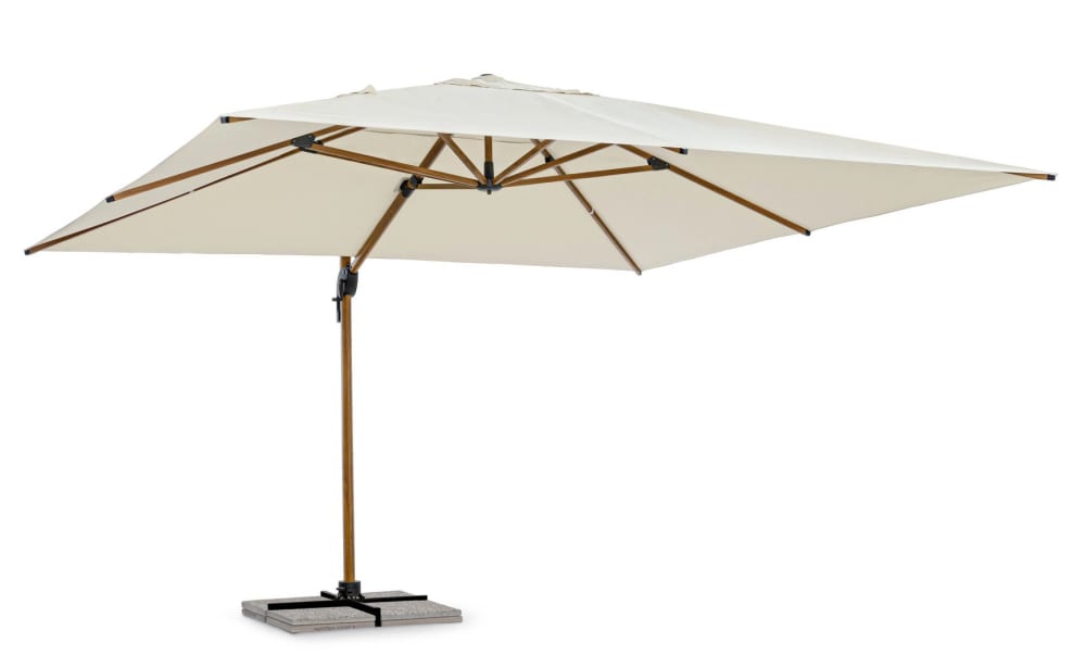 Parasol 4x4 beige naturel à bras en aluminium