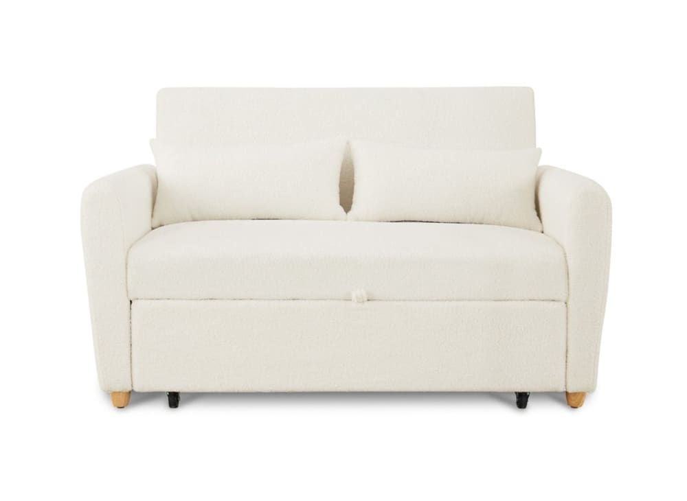Canapé convertible 3 places en tissu bouclette blanc écru